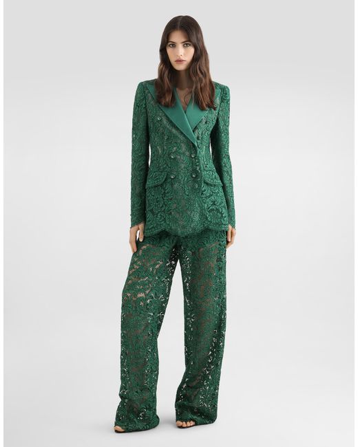 Dolce & Gabbana Green Double-Breasted Lace Jacket