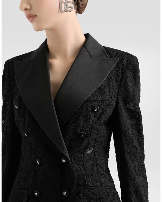 Dolce & Gabbana Black Lace Double-breasted Blazer Jacket