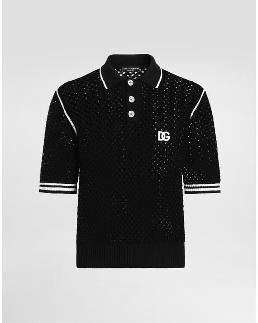 Dolce & Gabbana メンズ ブラック クロシェ エフェクト コットン