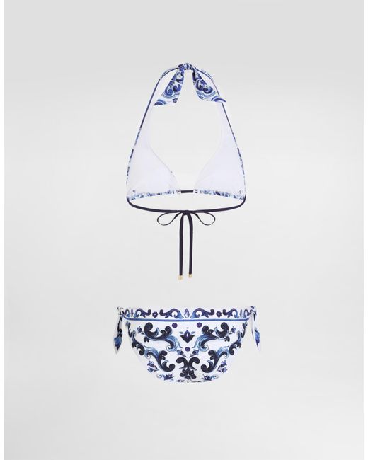 Dolce & Gabbana White Dg Exclusive Majolica- Triangle Bikini