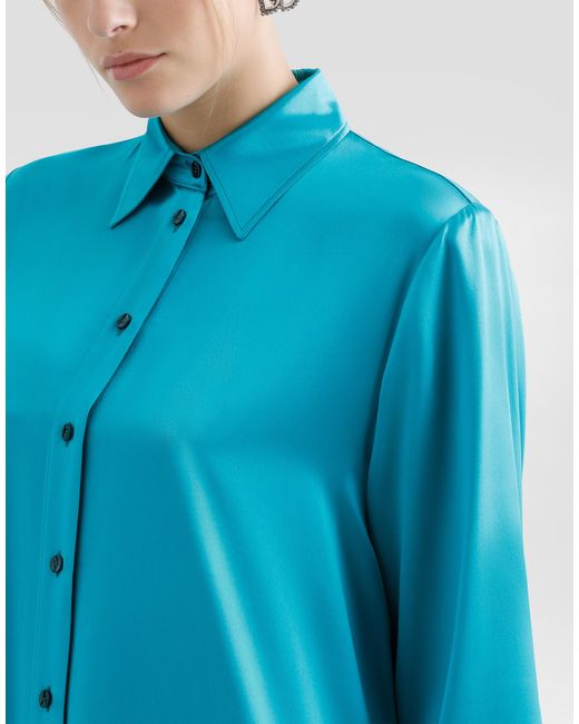 Dolce & Gabbana Blue Long Silk Satin Caftan