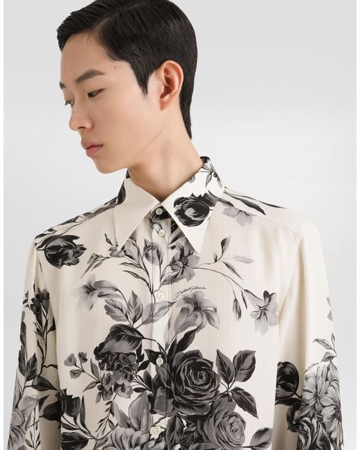 Dolce & Gabbana Natural Flower Bouquet-Print Jacquard Shirt for men