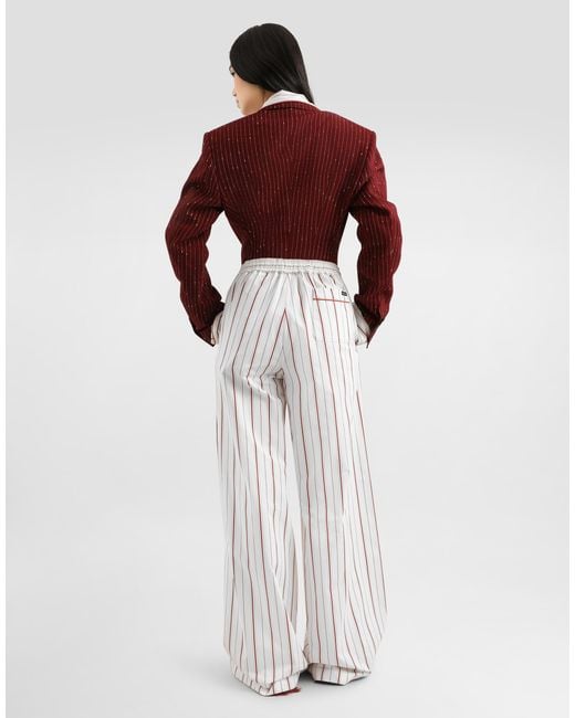 Dolce & Gabbana White Striped Poplin Trousers