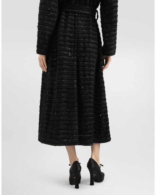 Dolce & Gabbana Black Tweed Coat With Micro-Sequin Embellishment