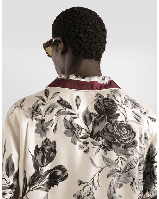 Dolce & Gabbana White Flower Bouquet-Print Twill Shirt for men
