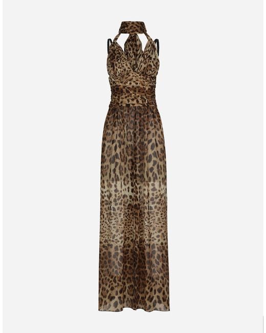 Dolce & Gabbana ロングドレス シフォン レオパードプリント Natural