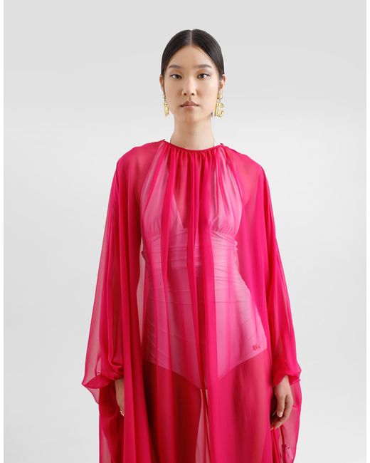 Dolce & Gabbana Red Long Silk Chiffon Caftan With Drawstring