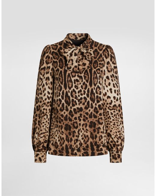 Dolce & Gabbana Brown Leo- Silk Charmeuse Shirt