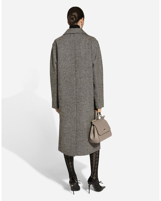 Dolce & Gabbana Gray Single-Breasted Wool Herringbone Coat