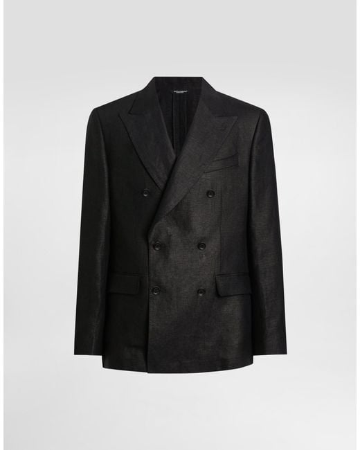 Dolce & Gabbana Black Double-Breasted Linen Fabric Jacket for men