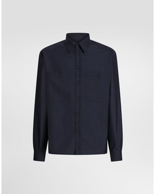 Dolce & Gabbana Blue Wool Shirt for men