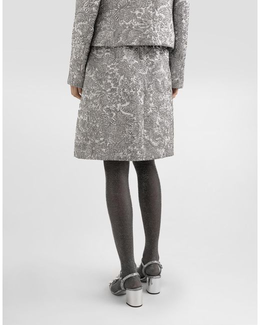 Dolce & Gabbana Gray Lamé Floral Jacquard Midi Skirt