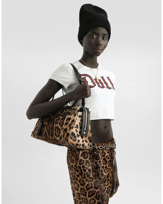 Dolce & Gabbana Black Leo-Print Vittoria Bag