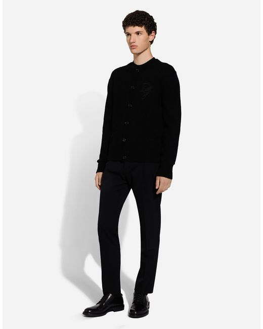 メンズ Dolce & Gabbana Dgエンブロイダリー ウール ラウンドネック カーディガン Black