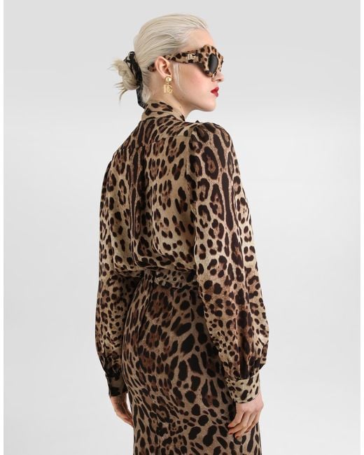 Dolce & Gabbana Brown Leo- Silk Charmeuse Shirt