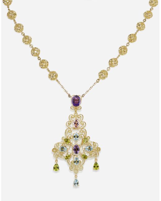 Dolce & Gabbana Metallic Filigree Necklace 18-Carat And Multicolored Gems
