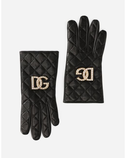 Dolce & Gabbana Black Quilted Nappa Leather Gloves With Dg Logo