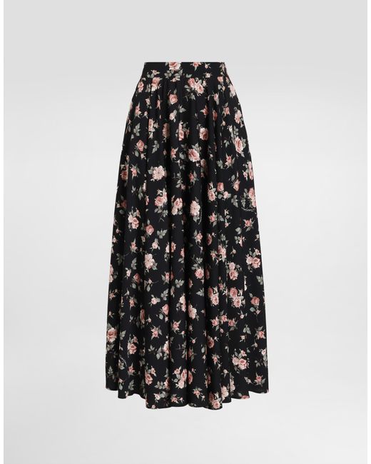 Dolce & Gabbana White Vintage Roses-Print Charmeuse Circle Skirt