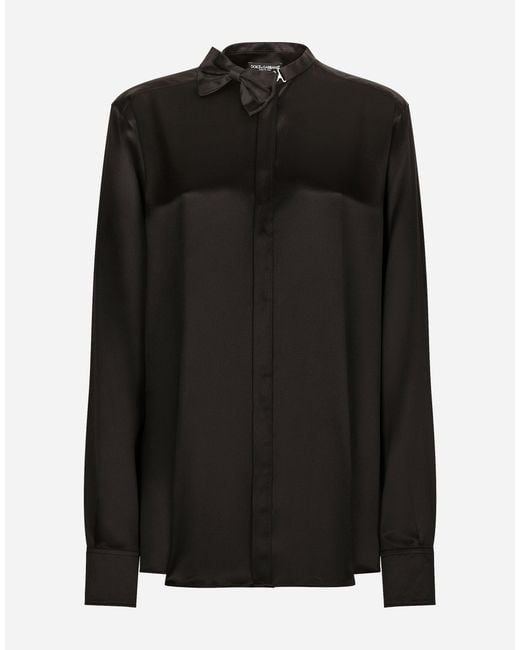 Dolce & Gabbana Black Silk Bow Tie-Detail Blouse