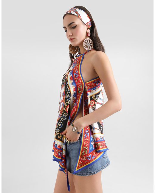 Dolce & Gabbana White Carretto-Print Twill Top