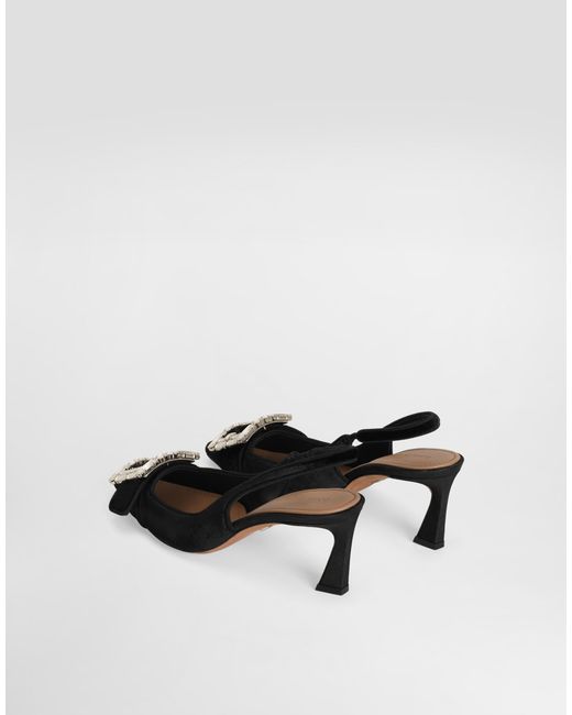 Dolce & Gabbana White Velvet Slingbacks With Bejeweled Buckle