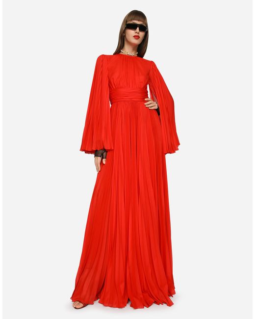 Dolce & Gabbana Red Long Chiffon Dress