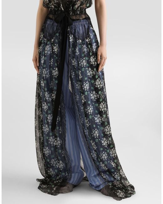 Dolce & Gabbana White Geranium Bouquets-Print Chiffon Dressing Gown