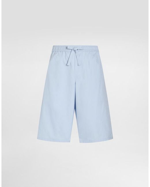 Dolce & Gabbana Blue Logo-Print Vanity Poplin Bermuda Shorts for men
