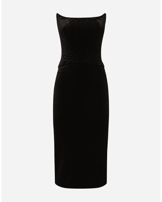 Dolce & Gabbana Black Velvet Calf-Length Corset Dress
