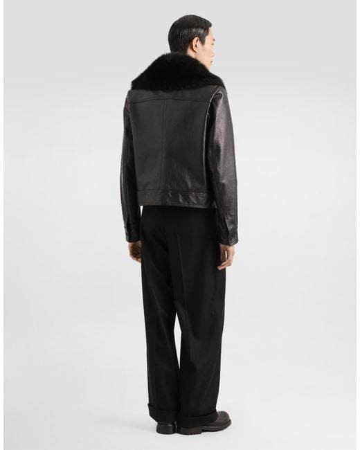 Dolce & Gabbana Single-Breasted Coat With Fur Collar in Black für Herren