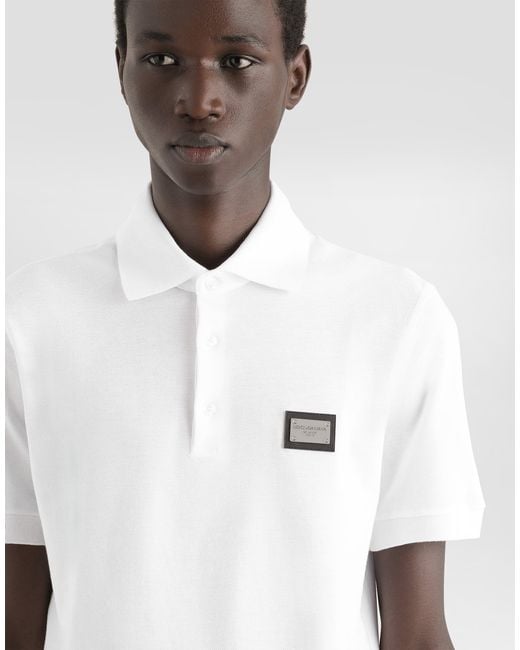 Dolce & Gabbana White Cotton-Pique Polo Shirt for men