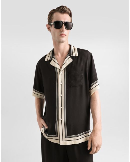 Dolce & Gabbana Black Logo And Stripe-Print Hawaii Shirt for men