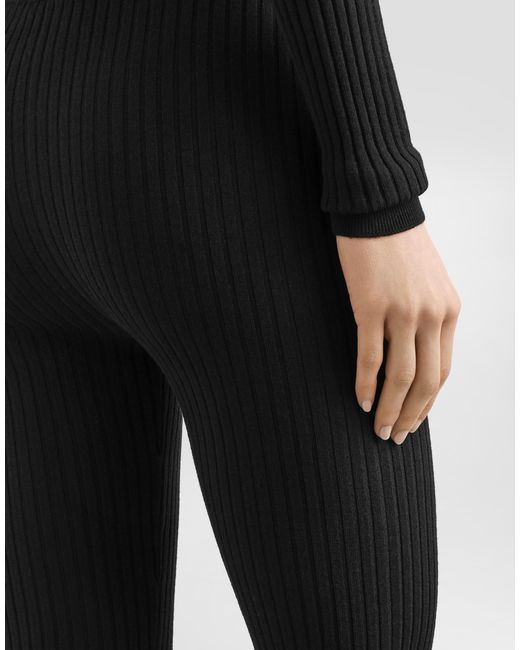 Dolce & Gabbana Black Ribbed Wool Leggings