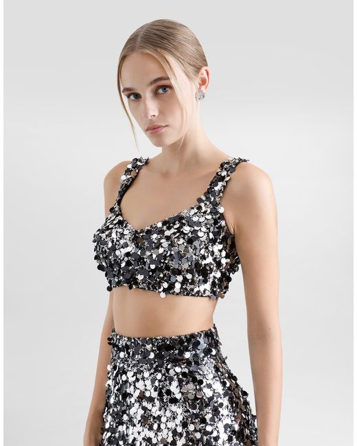Dolce & Gabbana Metallic Sequined Bralette Top