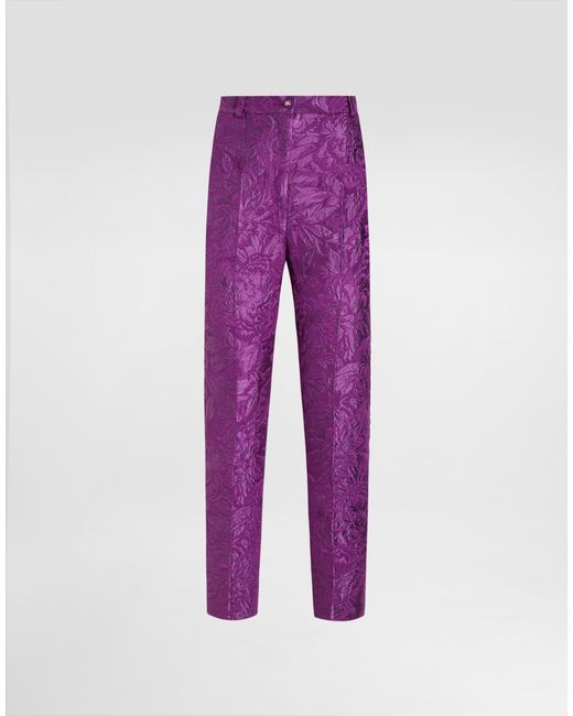 Dolce & Gabbana Purple Peony-Motif Brocade Trousers