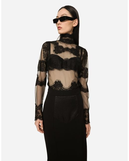 Dolce & Gabbana Black Lace Mesh Blouse