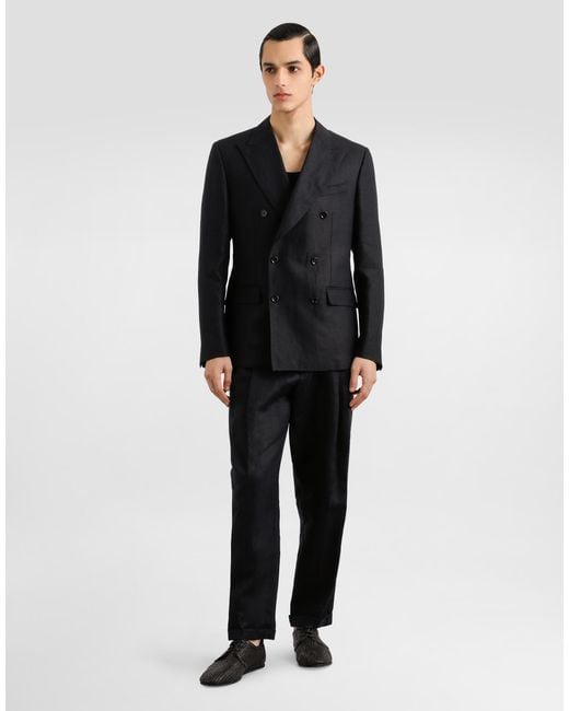 Dolce & Gabbana Black Double-Breasted Linen Fabric Jacket for men
