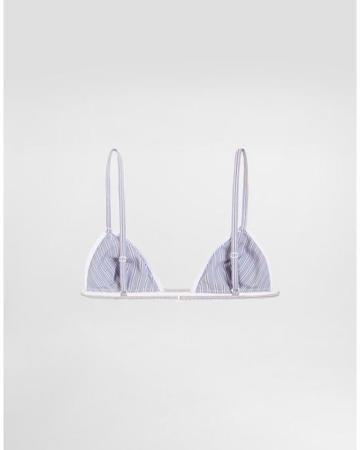 Dolce & Gabbana Blue Striped Poplin Bra With Embroidery