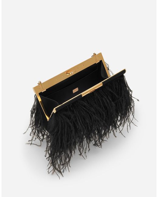 Dolce & Gabbana Black Feathered Satin Marlene Shoulder Bag