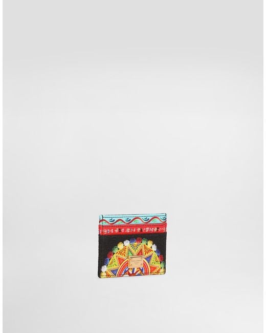 Dolce & Gabbana White Carretto-Print Canvas Card Holder