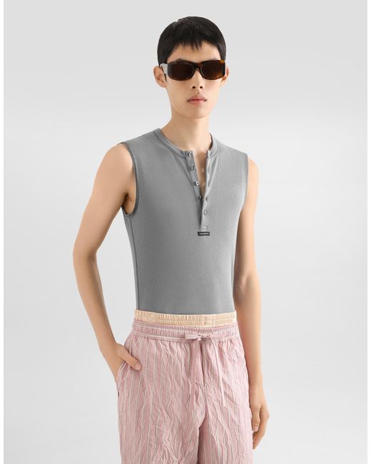 Dolce & Gabbana Gray Cotton Serafino T-Shirt for men