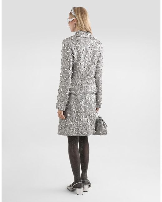 Dolce & Gabbana Gray Single-Breasted Embroidered Jacket With Stones