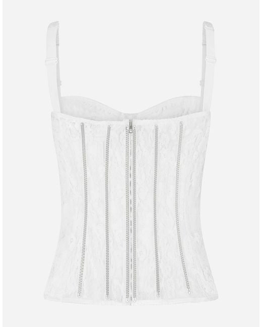 Dolce & Gabbana White Lace Lingerie Bustier With Straps