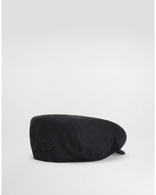 Dolce & Gabbana Black Virgin Wool Pinstripe Flat Cap for men