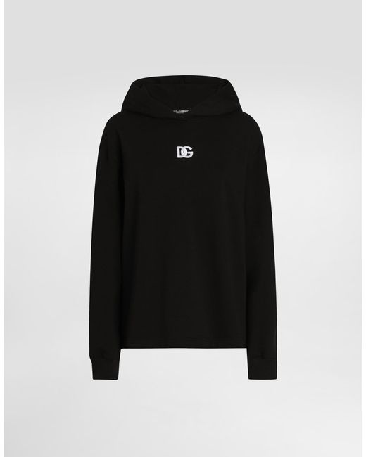 Dolce & Gabbana Black Jersey Hoodie With Dg Embroidery
