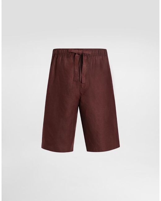 Dolce & Gabbana Red Linen Fabric Shorts for men