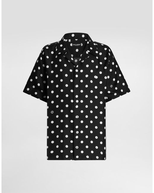Dolce & Gabbana Black Polka Dot-Print Silk Twill Shirt for men