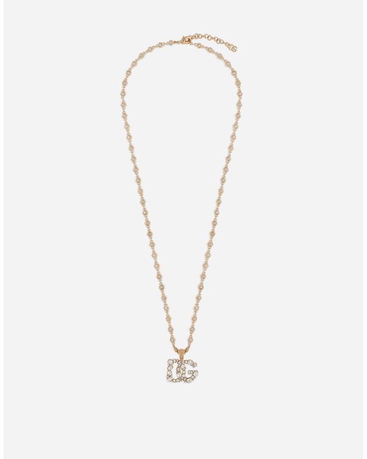 Dolce & Gabbana White Necklace With Rhinestone-Detailed Dg Logo
