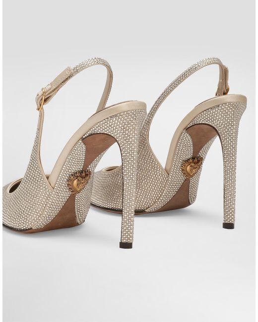 Dolce & Gabbana White Devotion Satin Slingback With Rhinestones