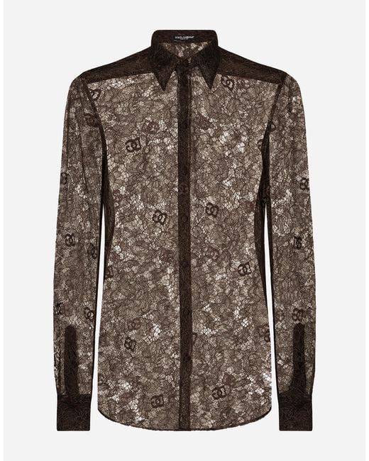 Dolce & Gabbana Brown Chantilly Lace Martini-Fit Shirt for men